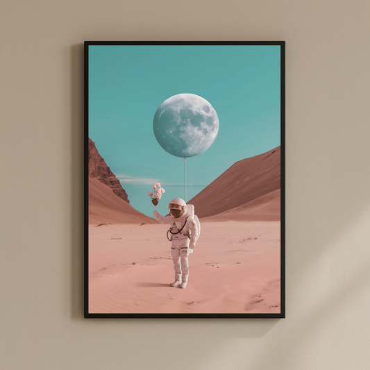Moonlight Offering – Astronaut with Balloon and Bouquet