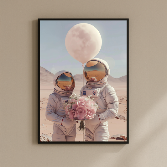 Lunar Vow – Astronaut Lovers Holding Pink Bouquet