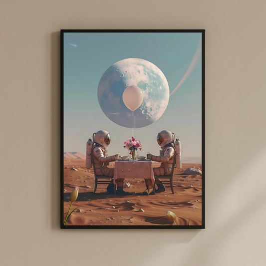 Celestial Supper – Astronaut Couple Dining Under the Moon